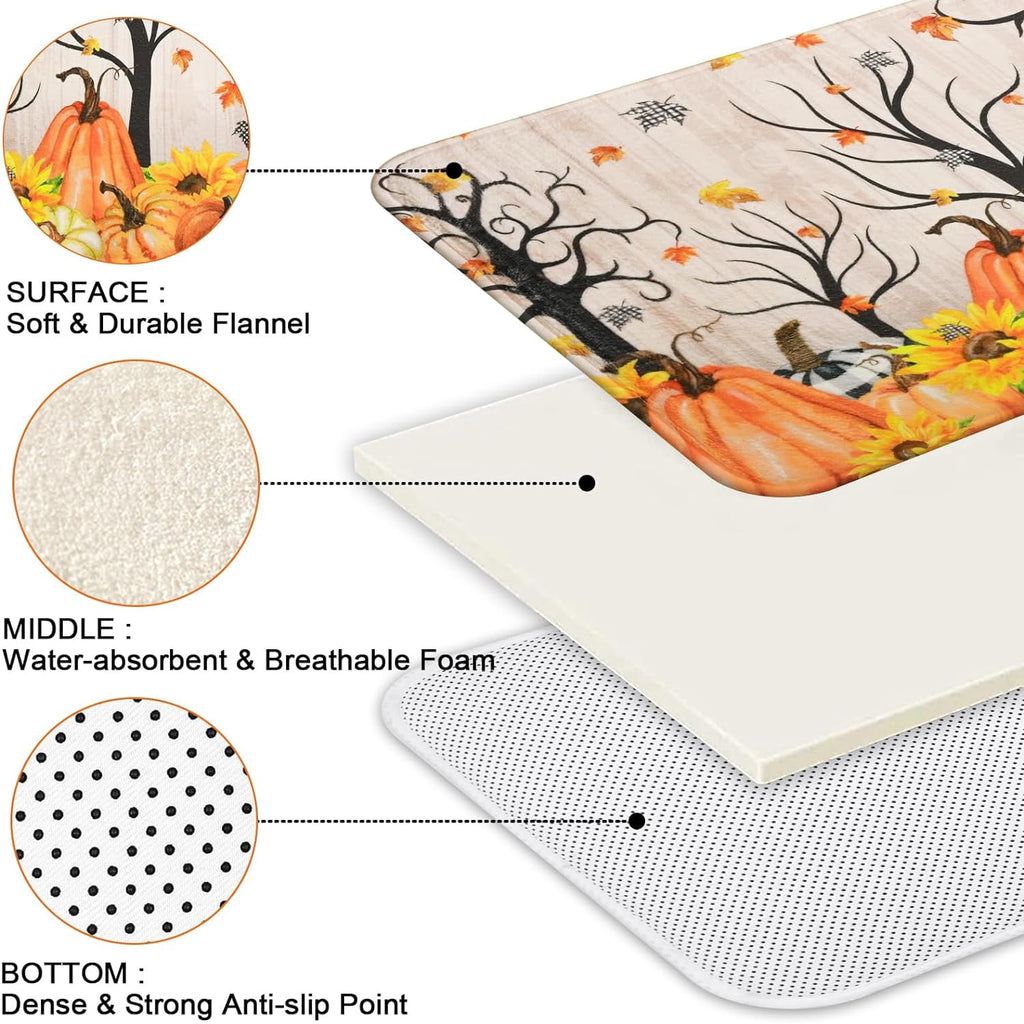 FRAMICS 16-Piece Fall Shower Curtain Sets with Rugs, Maple Leaves Pumpkin Bathroom Sets, Waterproof Fabric Bathroom Curtain Decor with Hooks