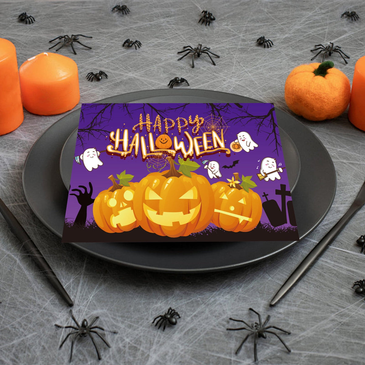 Holloyiver 20 Packs Halloween Napkins, 6.7 x 6.7 Inch Pumpkin Dinner Napkins, Purple Halloween Party Disposable Paper Napkins for Autumn Halloween Party Supplies Table Decorations