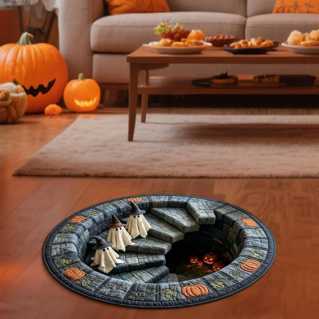 Halloween Round Rug Optical Ghost Pumpkin Mat 15.75in Diameter Polyester Skidproof & Soft for Entryway Bedroom Party by MPOISVA