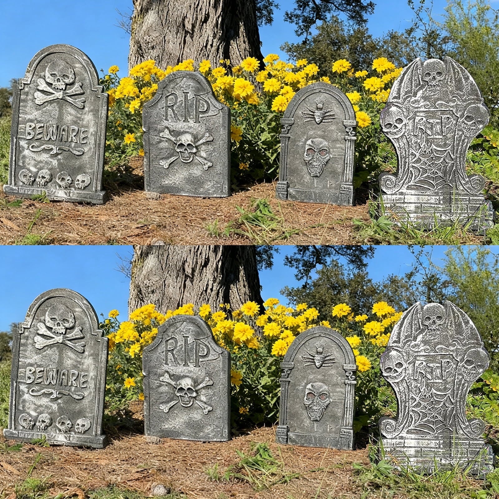 Gamexcel 3-Pack Large 17" Halloween Foam RIP Tombstones with Stakes - Graveyard Lawn Decorations for Spooky Haunted House Decor