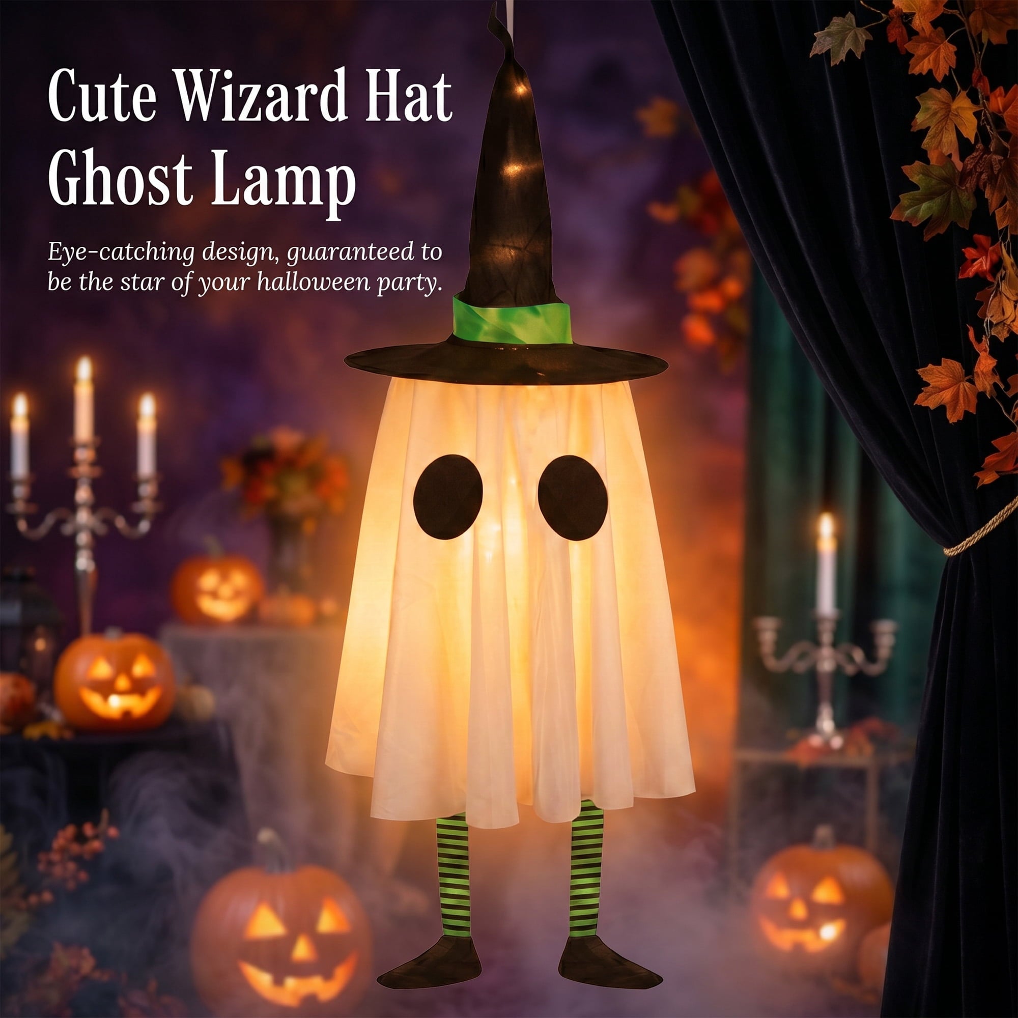 DAYBETTER 3 Pack Halloween Hanging Ghosts Light Up Decor, LED Ghost with Witch Hat Cute Lighted Ornaments for Indoor Outdoor Yard Patio Porch Tree Spooky Decor Gifts