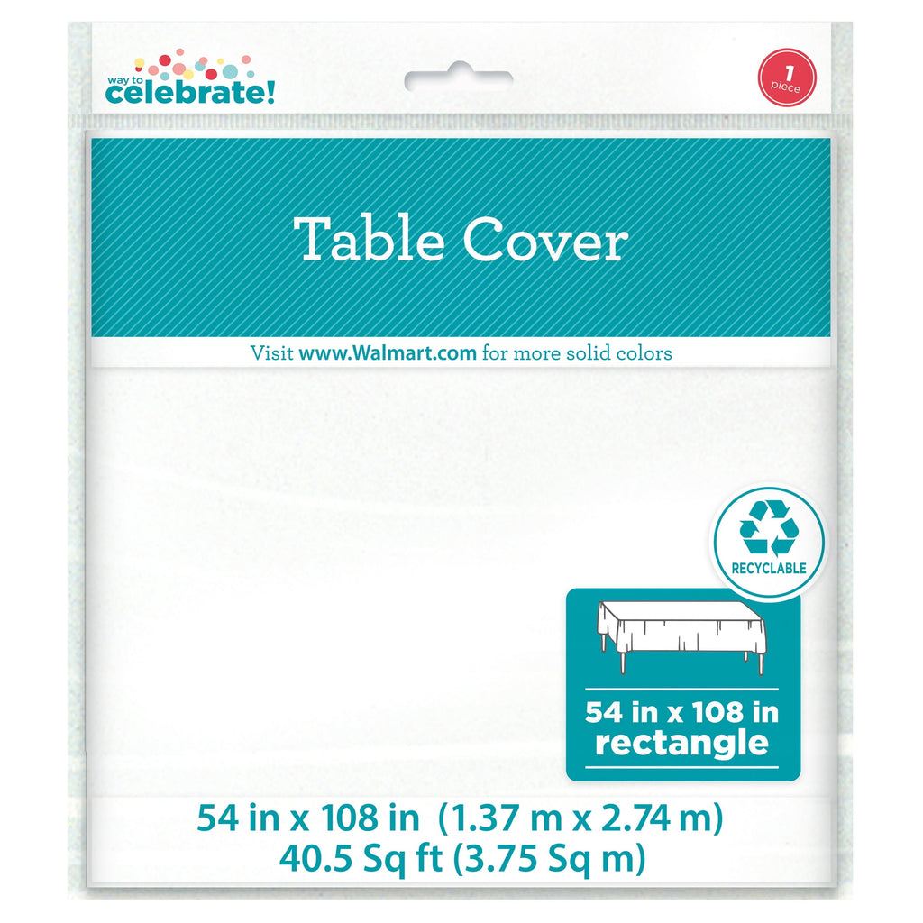 1 Count 54 IN x 108IN White Rectangular Plastic Table Covers by Way To Celebrate