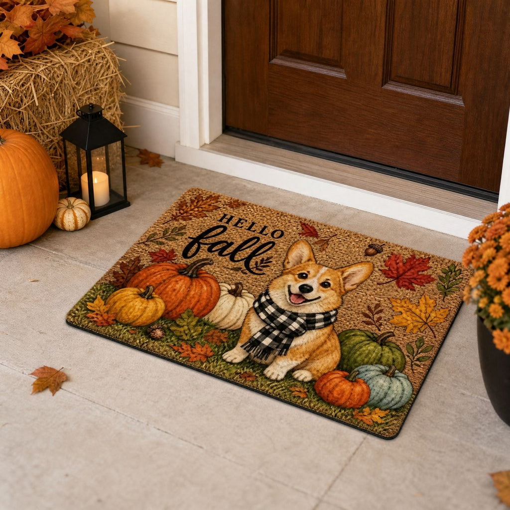syligr Halloween Thanksgiving Doormat with Maple Leaf & Pumpkin Patterns - Non-Slip Floor Mat for Entryway, Kitchen, Porch, Fall Harvest Decor Rug with Anti-Fatigue Backing, Gift for Thanksgiving