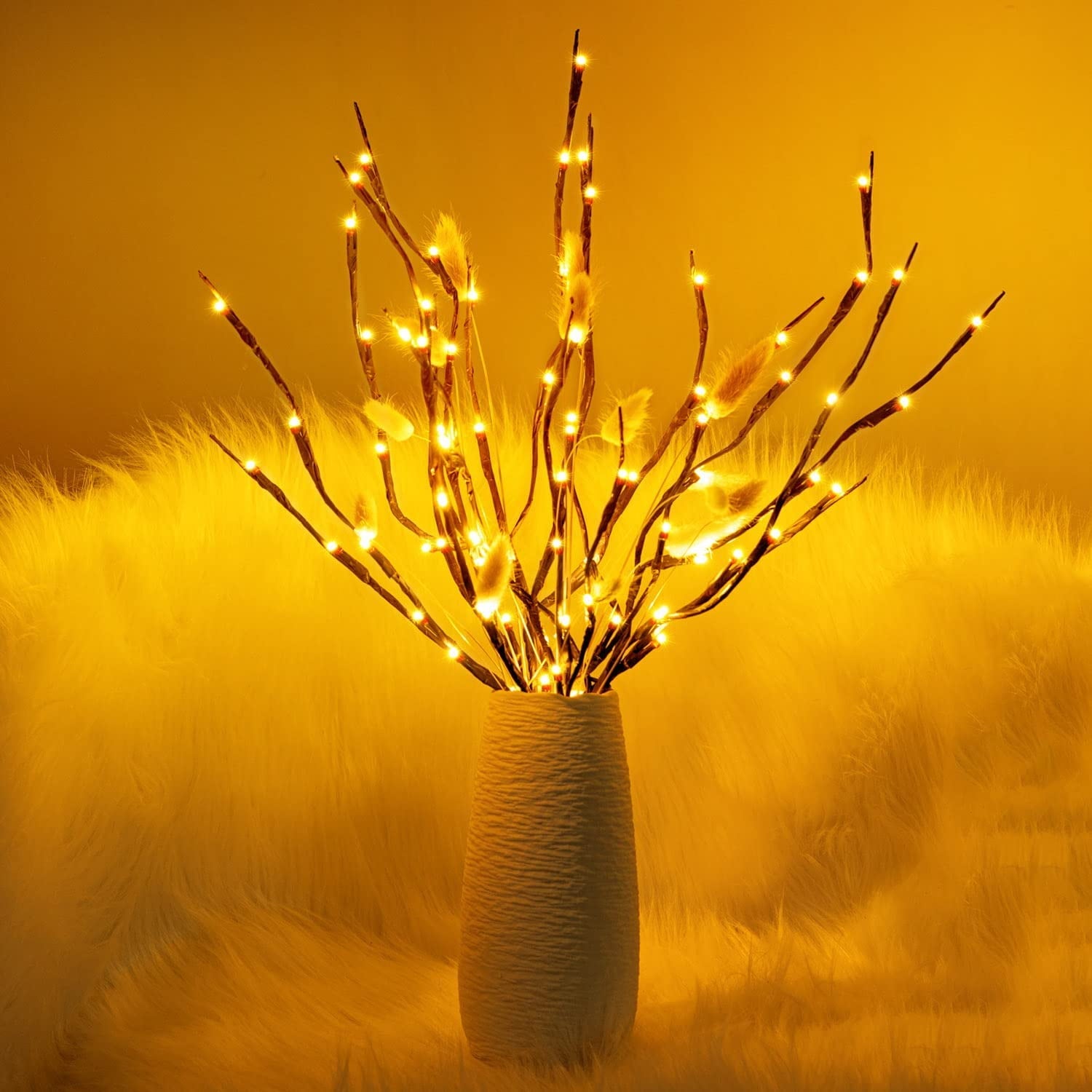 3PK 60 Inch LED Branch Lights with USB Plug, Warm White Twig Willow Branches for Vase, Artificial Tree DIY Decorative Lights