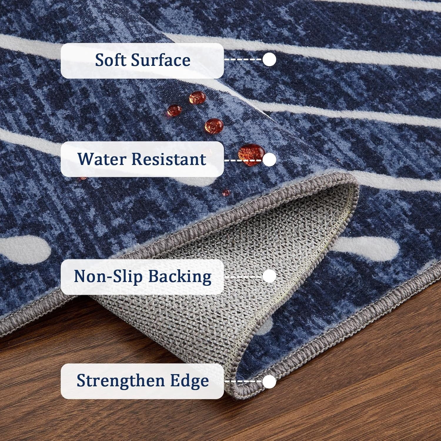 Washable Rug 10x13 Area Rug for Bedroom Modern Living Room Rug Non Slip Striped Large Area Rug Soft Non Shedding Throw Rugs Stain Resistant Carpet for Dining Room Nursery Navy 10'x13'