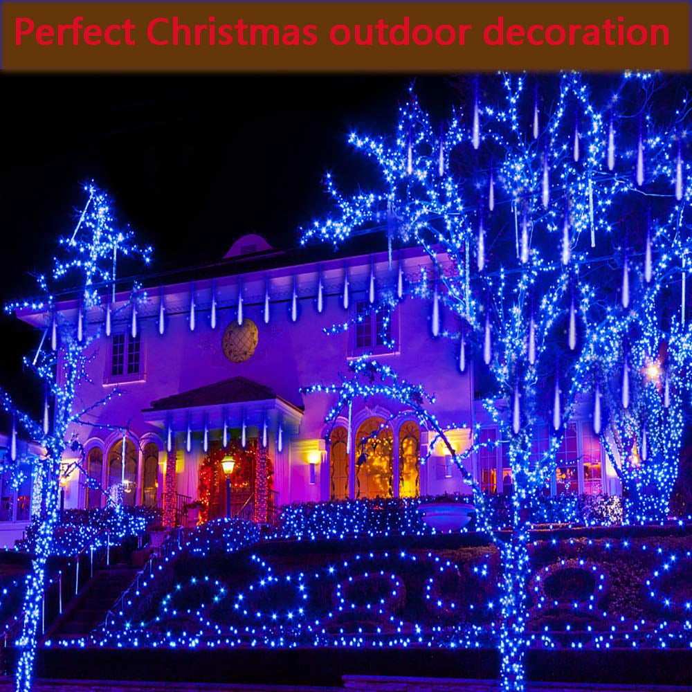Kwaiffeo Christmas Lights, Meteor Shower Lights 12 inch Rain Falling Icicle Lights for Xmas Tree Halloween Decoration Wedding Party, Christmas Decorations Outdoor Yard, UL Plug Warm White