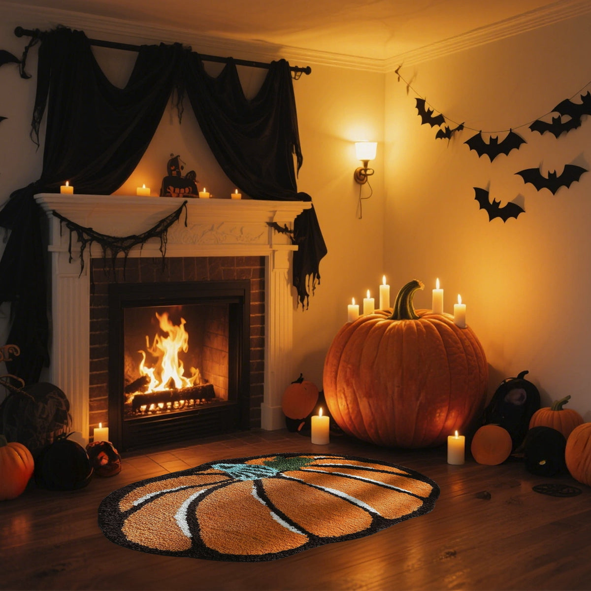 Pumpkin Rug, Halloween Thanksgiving Mat, Soft Fall Doormat for Entryway Decor, Kitchen Bathroom Living Room Floor Mat, Washable Non-Slip Holiday Home Decor