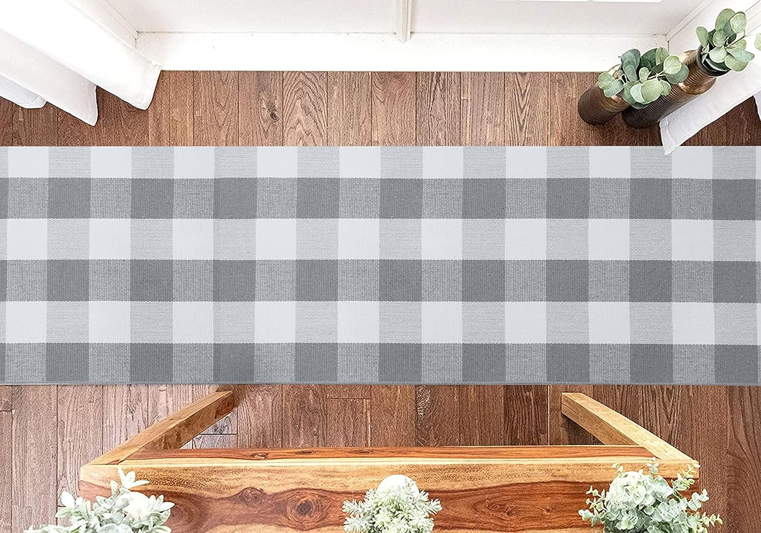 HearthHarmony Buffalo Plaid Area Rugs 2x3 Ft Brown and Black Checkered Rugs Washable Front Door Mat Hand Woven Cotton Outdoor Small Rug for Front Porch Kitchen Entryway Patio Bathroom