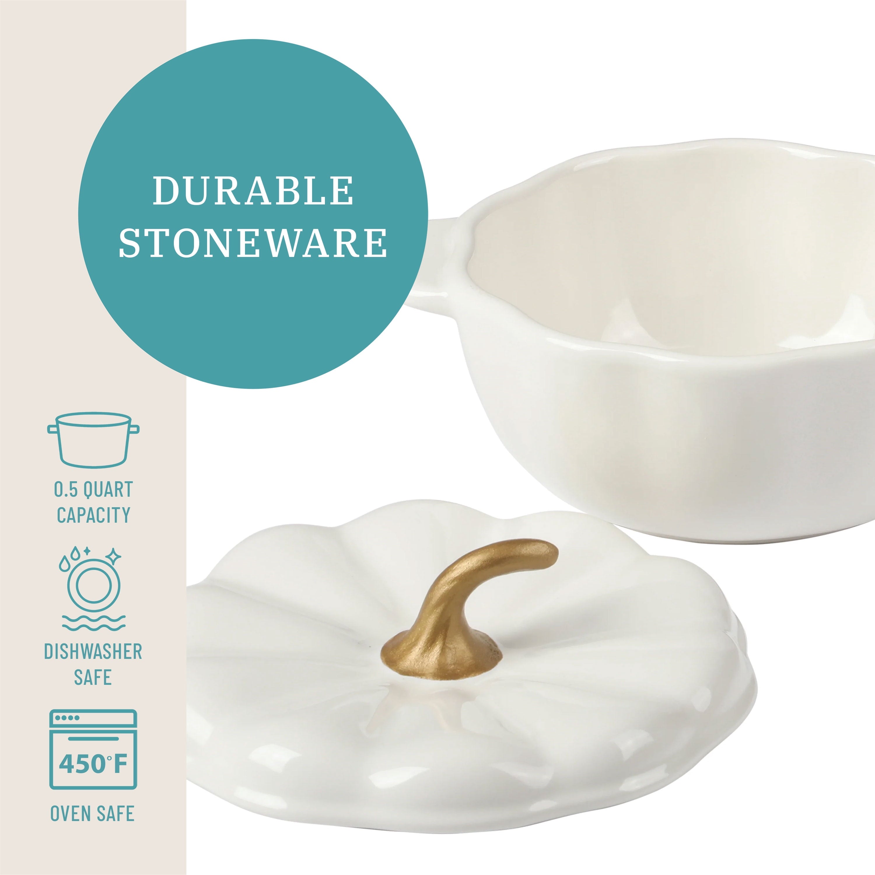 The Pioneer Woman 0.5 Qt Pumpkin Stoneware Mini Cocottes Set with Side Handles, Linen Finish, Set of 3