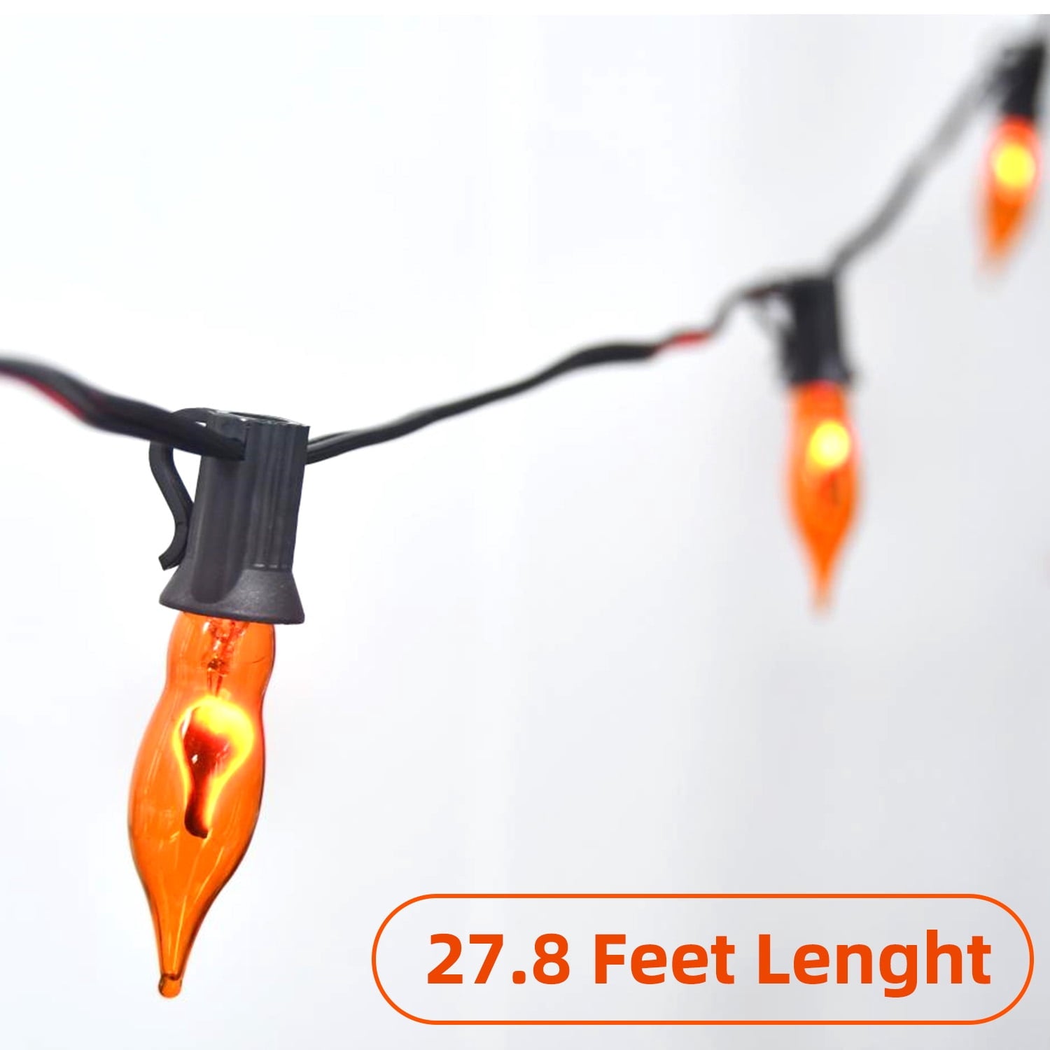 12.8Ft Christmas Lights Flickering Flame String Lights with 12 Pack Clear C7 Flame Light Bulbs（2 Spare）, Great for Indoor Outdoor Home Patio Party Christmas Decorations Lights, 1W, E12 Base