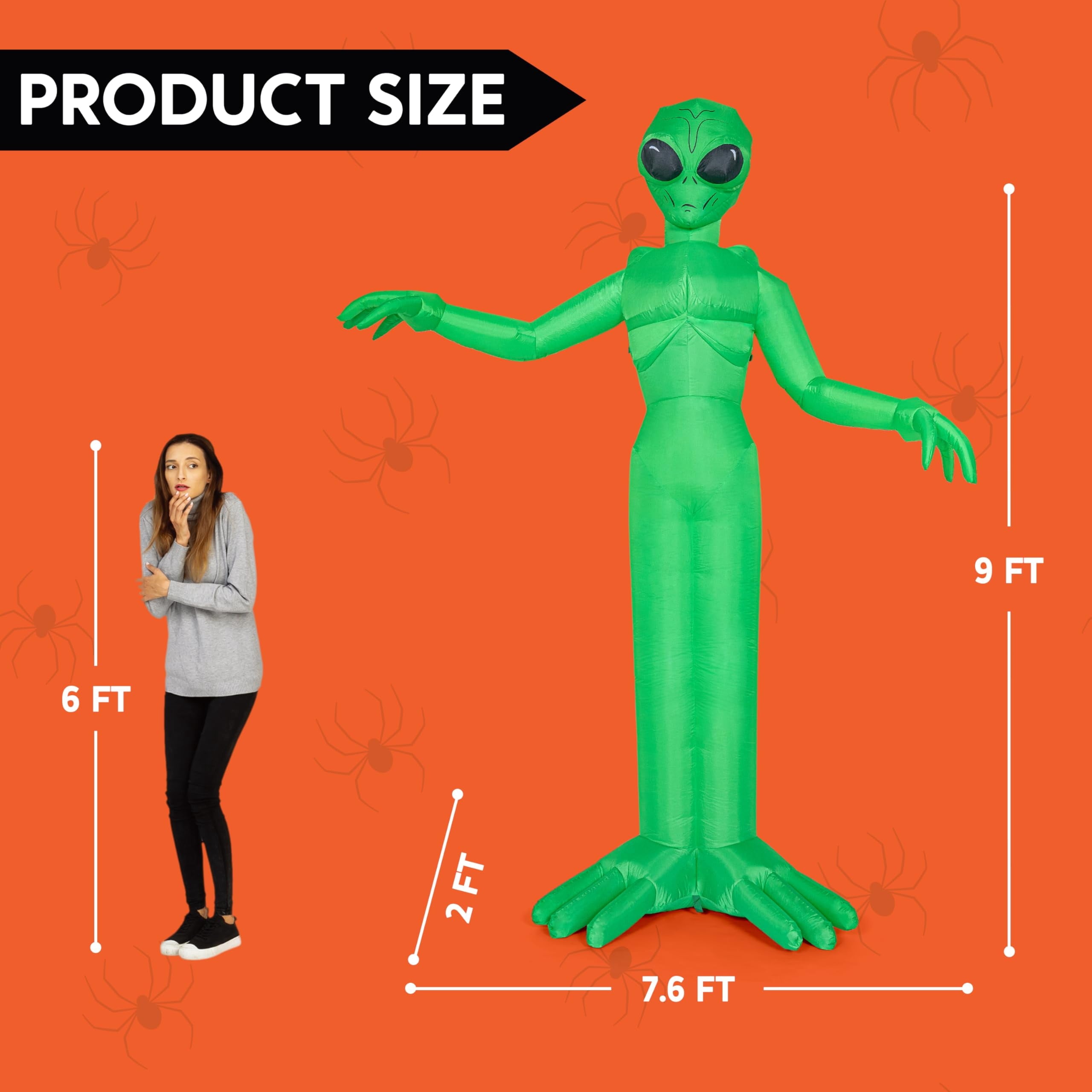 Joyfy 9 ft Halloween Inflatable Giant Alien Decoration with Built-in LEDs,Alien Halloween Decorations Outdoor Blow Up Yard Lawn Decoration