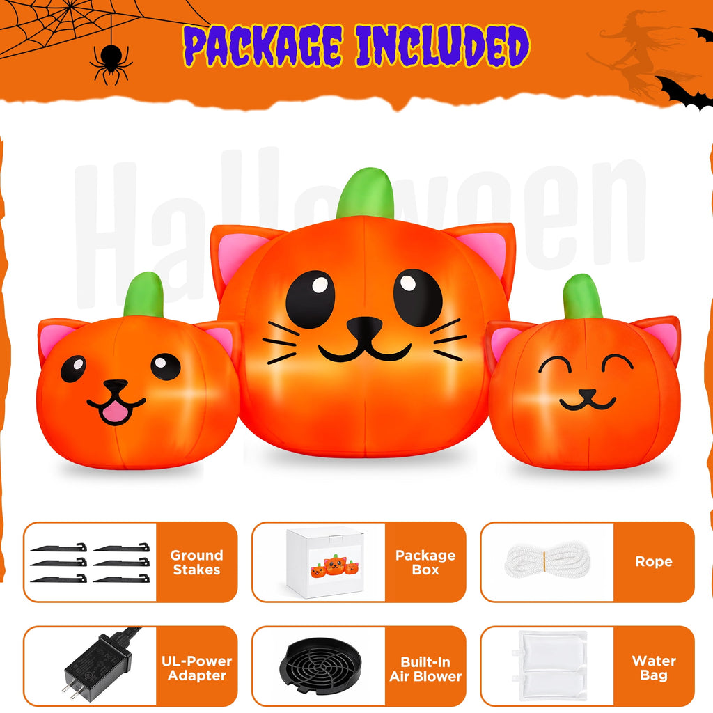 Firstness 6.2FT Halloween Inflatable Pumpkin Cat Outdoor Decorations, Halloween Blow Ups with Lights for Party, Yard