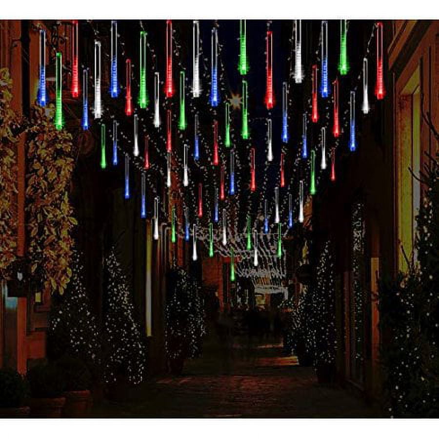 Morttic Meteor Shower Lights, Outdoor Falling Rain Lights 12 inch 8 Tube 192 LED Snow Falling Icicle Cascading Lights for Xmas Tree Halloween Decoration Wedding Party, Warm White