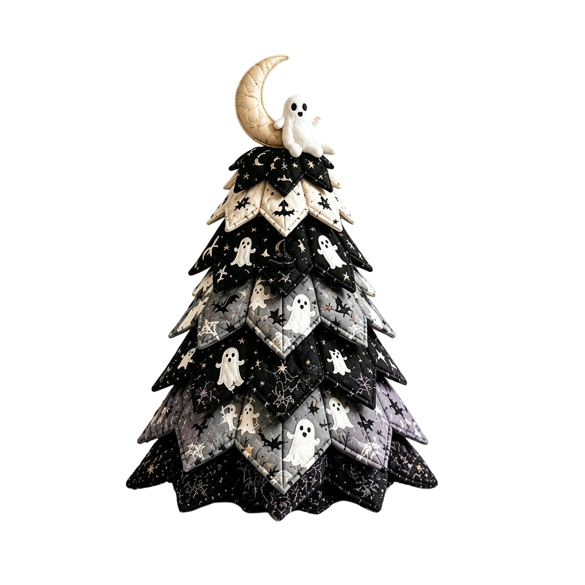 2026 Moonlit Black Cat DIY Halloween Quilted Fabric Tree Kit - Patchwork Fabric Halloween Tabletop Tree, Autumn Mantel Ornament for Adult Rustic Farmhouse Seasonal Display
