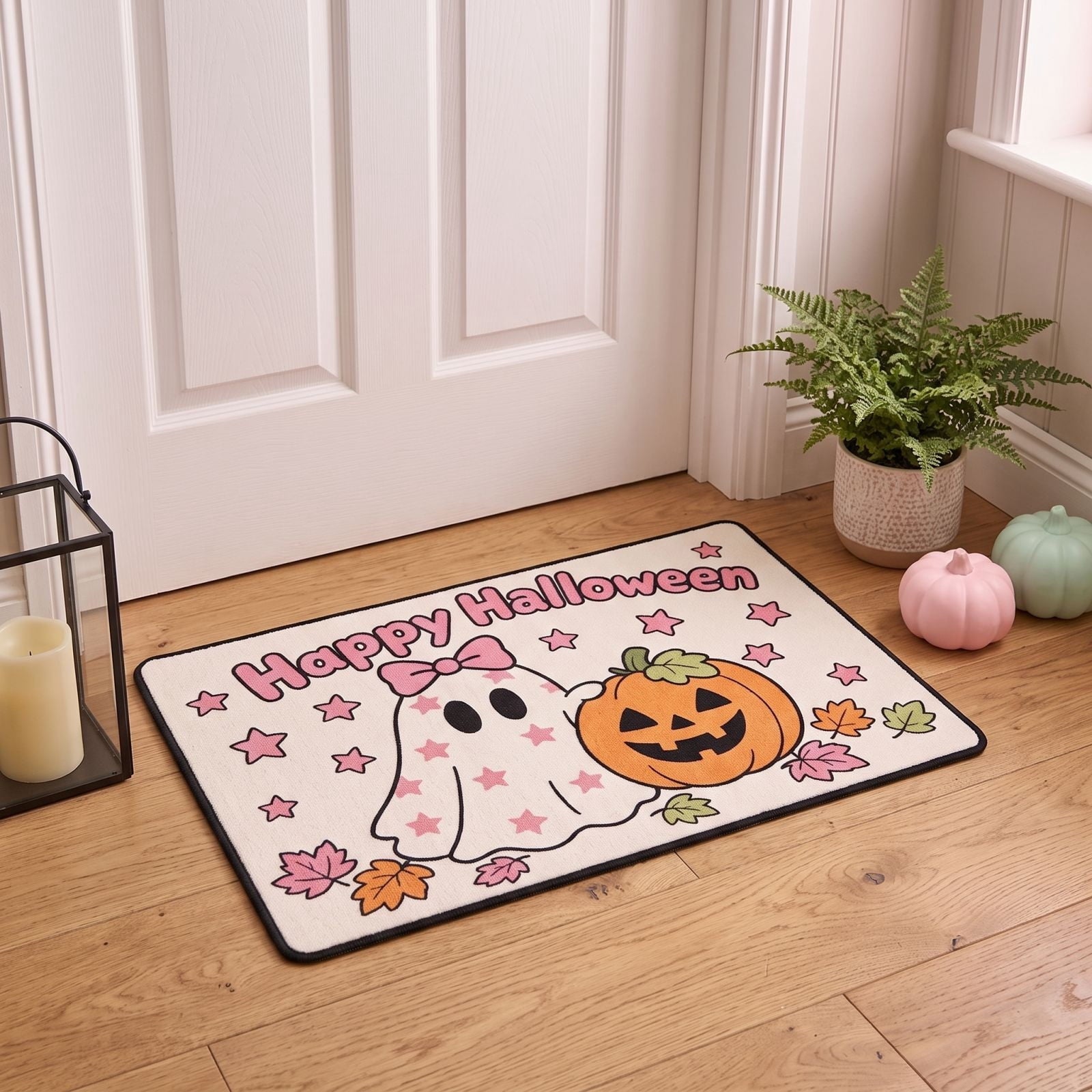 Halloween Doormat Ghost Bath Mat 23.6x15.7in Secure-Grip Absorbent Soft Faux Fur Rug for Bathroom Bedroom Living Room Decor by OVFUIZ