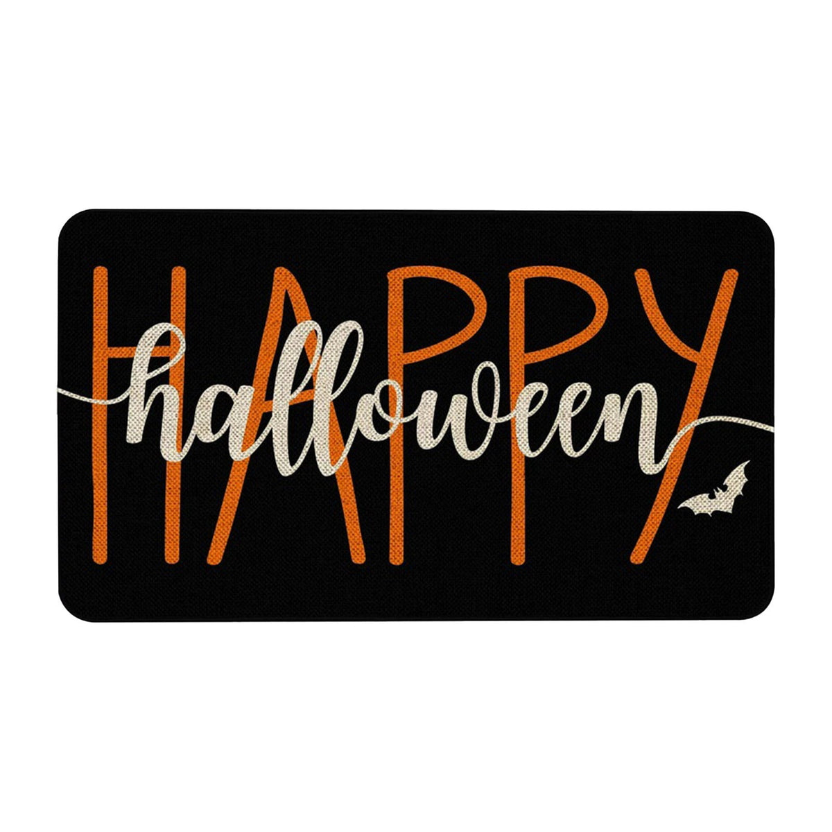 Orange Plaid Fall Outdoor Mat, Hand-Woven Porch Rug for Thanksgiving Halloween Door Decor