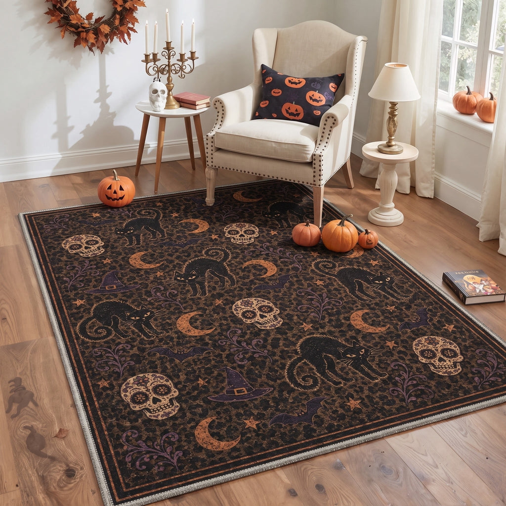 GENIMO 2'x3' Halloween Doormat, Washable Non Slip Soft Vintage Witch Outdoor Door Mat for Front Door Covered Porch Patio Entryway, Burnt Amber