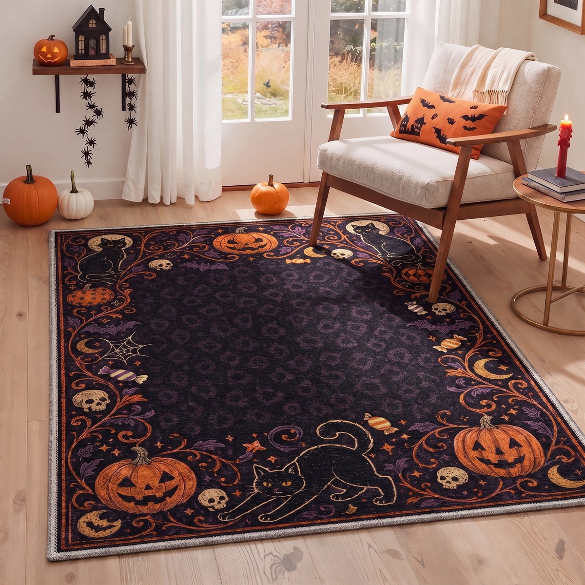 GENIMO 2'x7' Halloween Runner Rug, Washable Non Slip Soft Farmhouse Pumpkin Indoor Outdoor Hallway Runner for Porch Patio Kitchen Entryway, Vintage Sepia