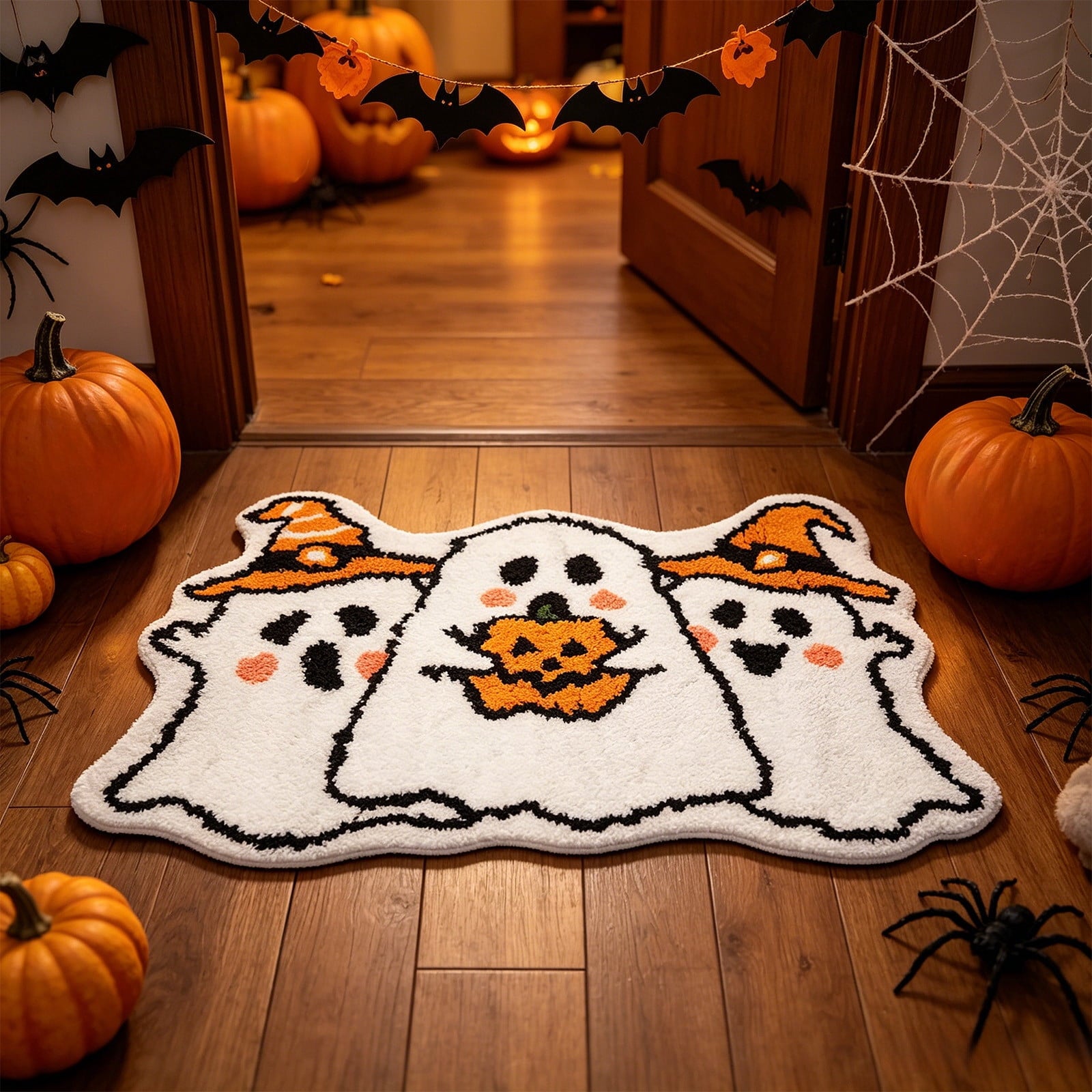 Halloween Bath Mat Ghost Multicolor Irregular Mat 27.56x17.72in Polyester Skidproof & Absorbent for Bathroom Entryway Living Room Halloween Door Mat by MPOISVA