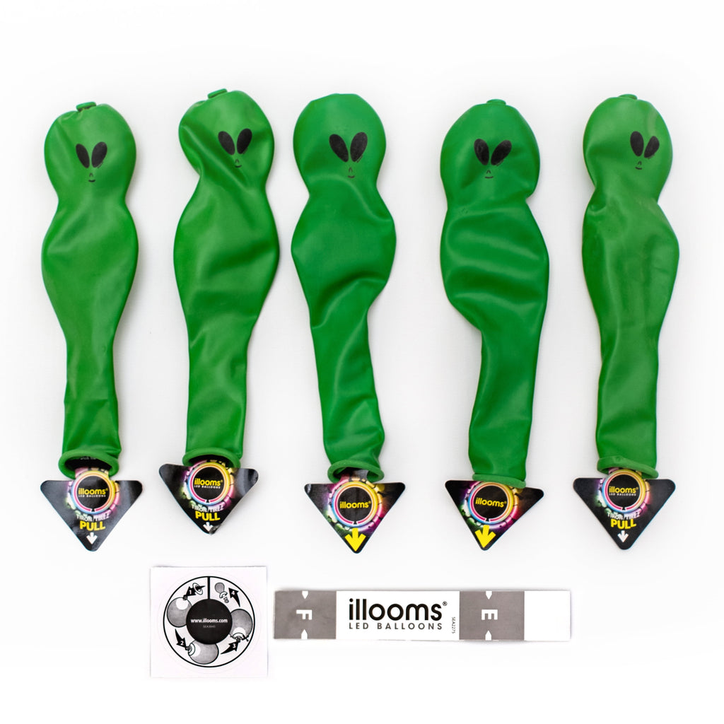 illooms LED Light-Up Latex Alien Party Balloons, Green, 5 pack
