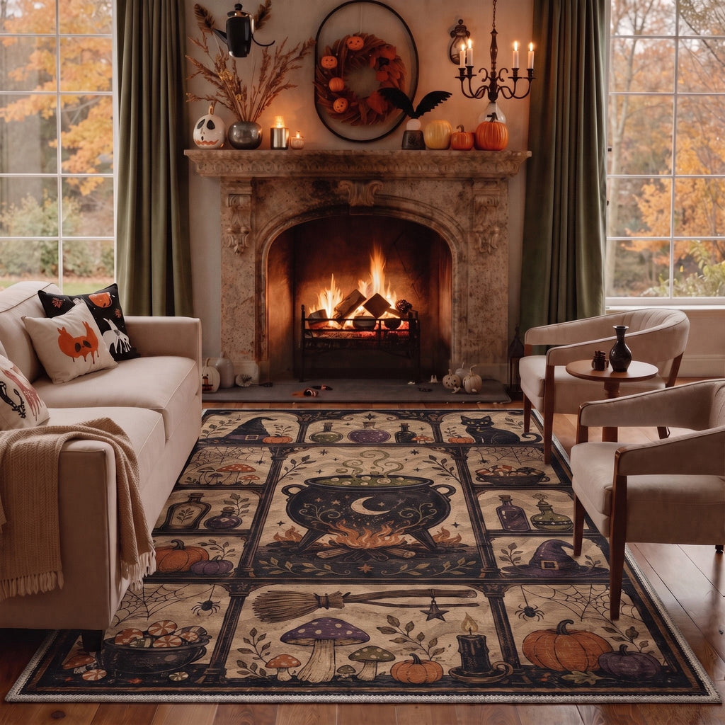 GENIMO 5'x7' Halloween Area Rug for Living Room, Washable Non Slip Soft Farmhouse Pumpkin Indoor Rug for Bedroom Dining Room Home Office, Vintage Sepia