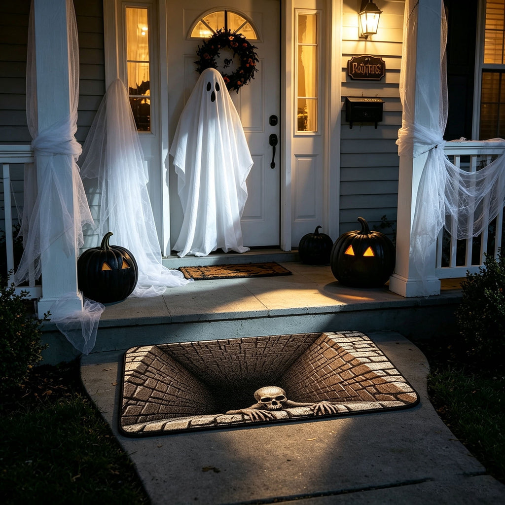 STIJGGN Halloween Ghost Boo Checkered Coir Rug, 23"×15" Fall Outdoor Front Door Decor Mat, Washable Hand-Woven Rug for Layered Doormat, Autumn Halloween Thanksgiving Carpet for Porch, Entryway