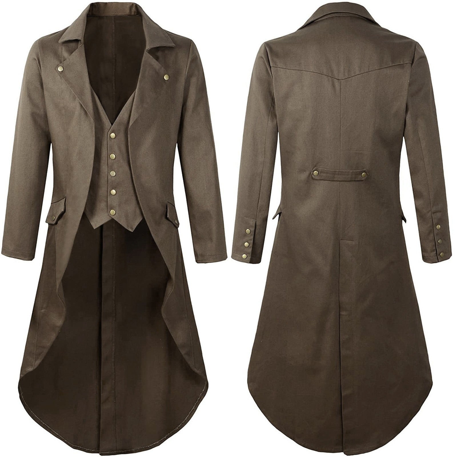 QATAINLAV Men's Vintage Steampunk Gothic Victorian Jacket Medieval Renaissance Pirate Frock Coat Formal Tuxedo Halloween Costumes Birthday Gifts Coffee S