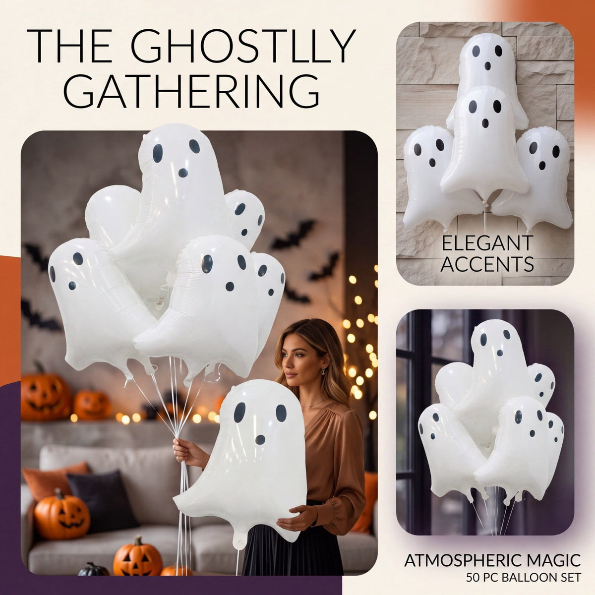Halloween Ghost Shaped Balloons 50 Pcs White Plastic Ghost Balloon Set For Outdoor Yard Hauntedy House Party Decor
