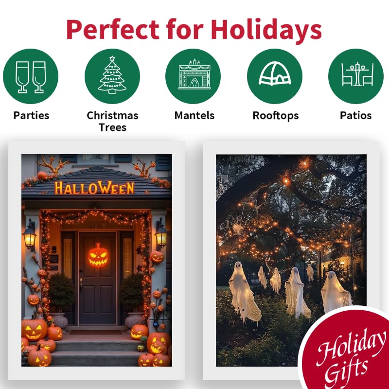 Orange Halloween Lights Battery Operated,Total 18Ft 50 LED Mini String with Timer 8 Modes Twinkle Outdoor Waterproof for Tree Garland Decor