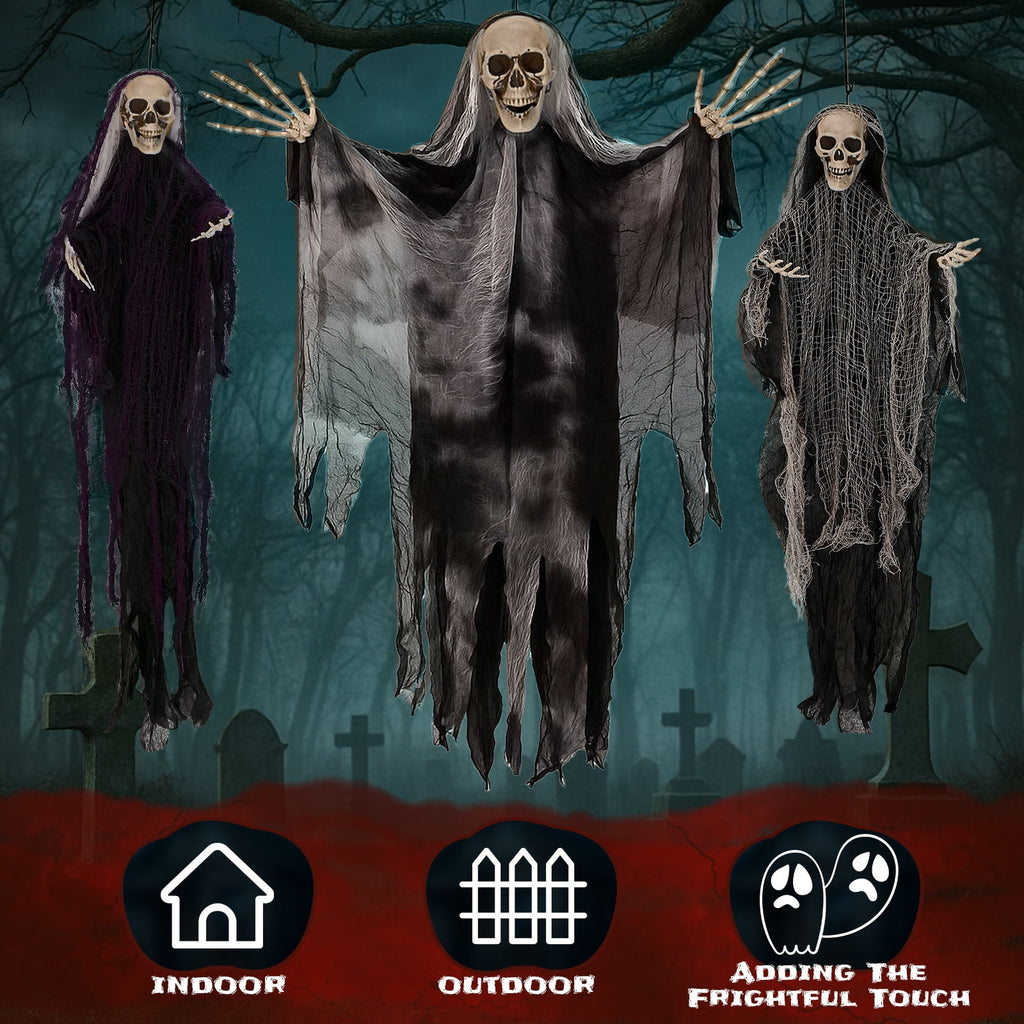 Ktaxon 4ft Hanging Ghost Animated Halloween Decoration 3pcs Creepy Skeleton Set