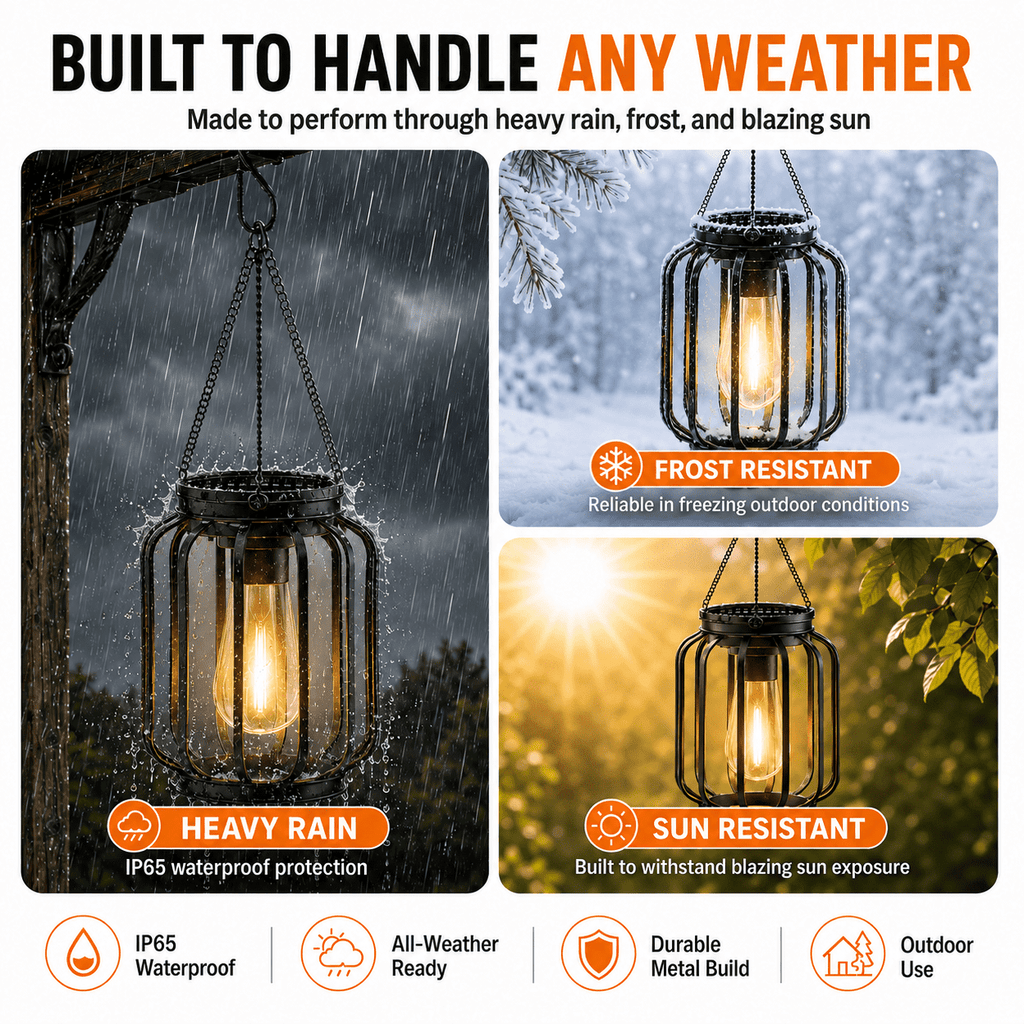 Diigabo 2-Pack Solar Hanging Lanterns Outdoor Metal Waterproof LED Lights with Hook Warm Bright Decorative Lanterns for Yard Garden Patio