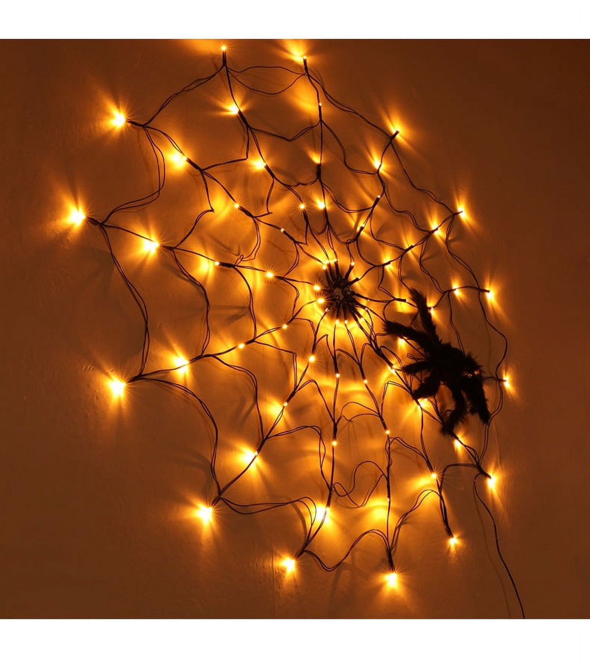 70Led 3.28FT Giant Spider Web Lights with Hairy Spider and Cobweb for Lighted Halloween Decorations Outdoor Halloween Window Decorations Wall Garden Patio Yard Decor