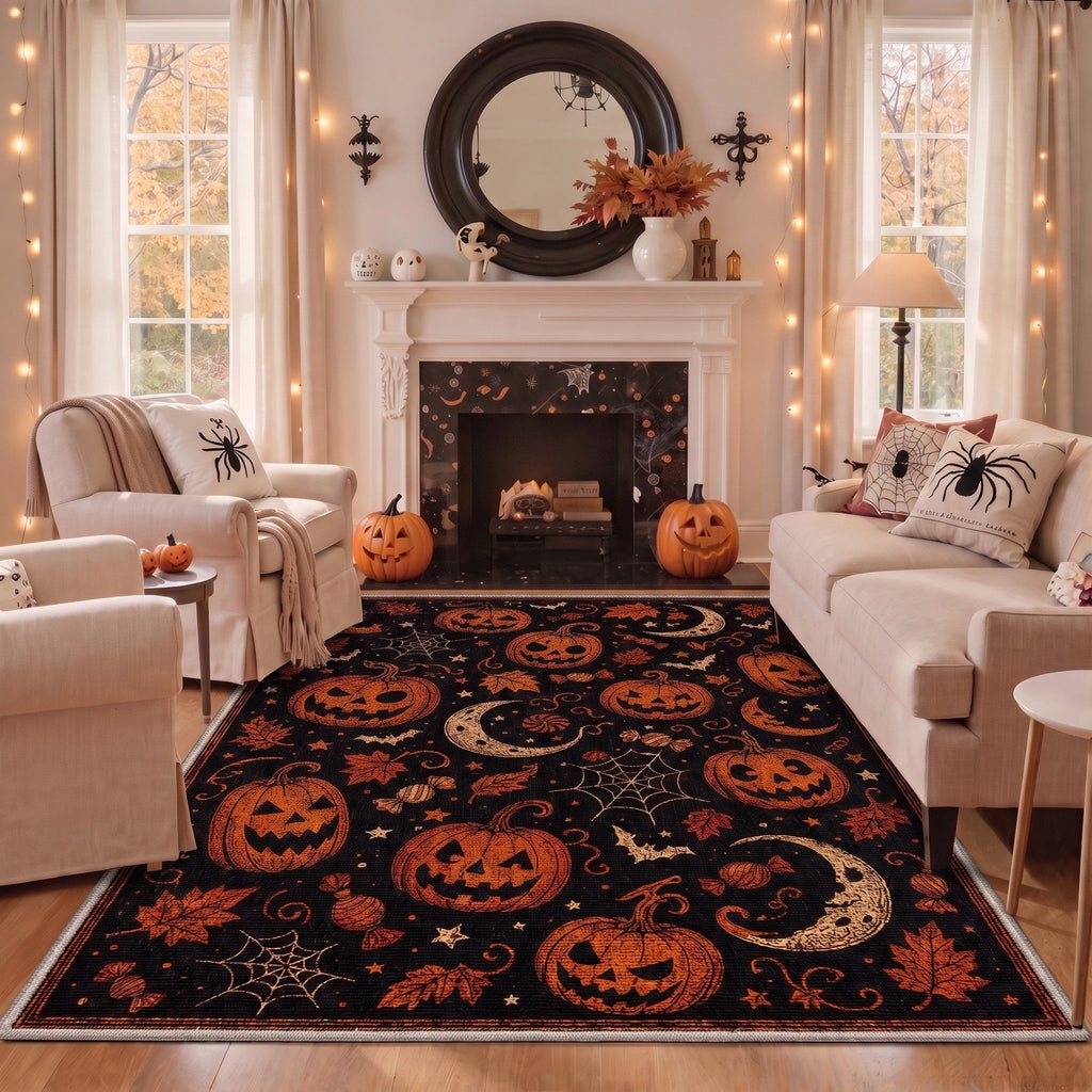 GENIMO 5'x7' Halloween Area Rug for Living Room, Washable Non Slip Soft Vintage Witch Indoor Rug for Bedroom Dining Room Home Office, Retro Sepia