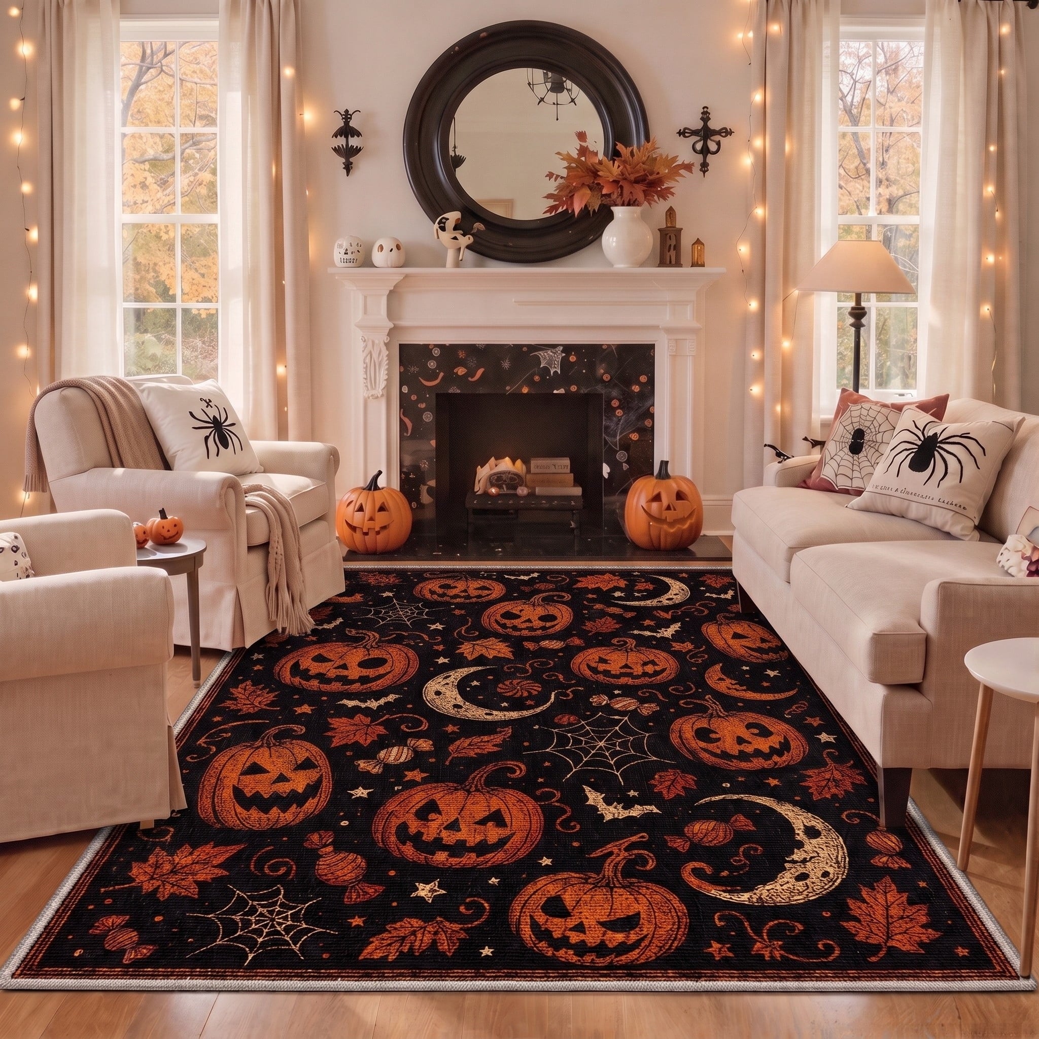 GENIMO 2'x3' Halloween Doormat, Washable Non Slip Soft Gothic Castle Outdoor Door Mat for Front Door Covered Porch Patio Entryway, Antique Gold