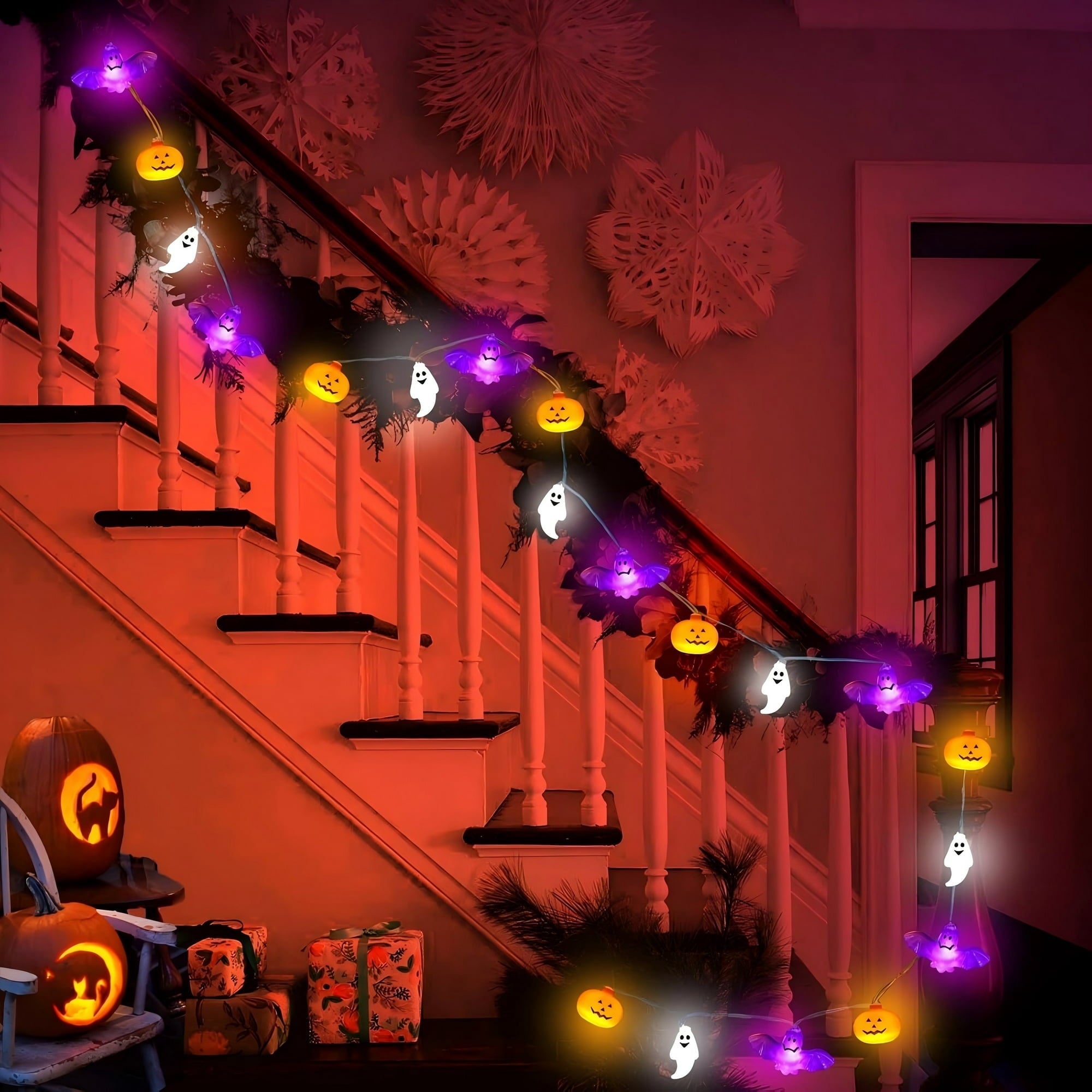 ZOEYKIMLO Halloween String Lights with Pumpkin, Bat, 10Ft 20 LED Battery Operated with 8 Modes Timer for Home Porch Fence Party Halloween Decoration