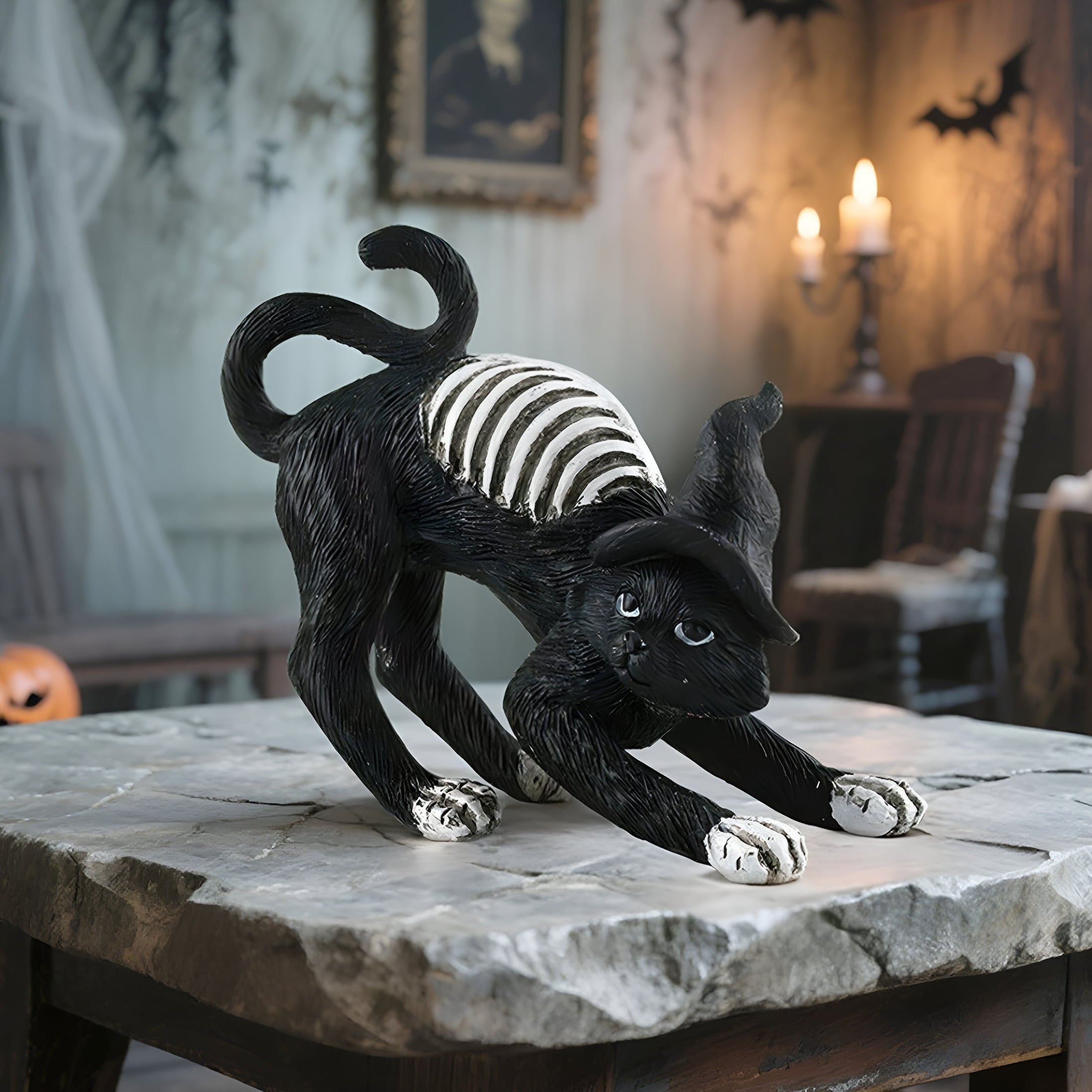 LAMIRO Black Cat Halloween Decorations,Spooky Tabletop Ornaments For Home Party,Gothic Themed Festival Decor,Indoor Outdoor Use,Easy To Display Centerpiece For Halloween Celebrations