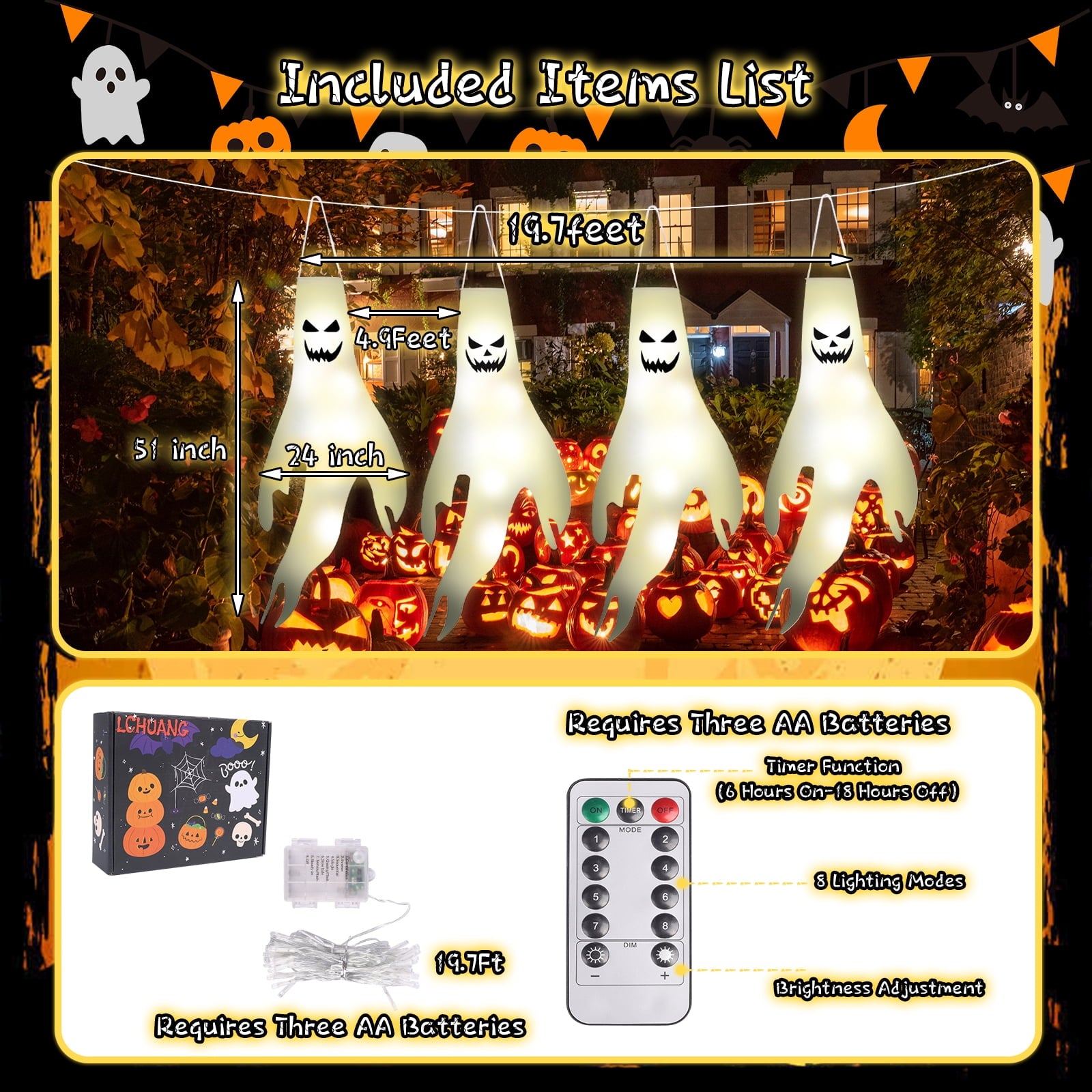 16.4Ft Large Spider Webs Halloween Decorations Lights, Outdoor Battery Operated Purple Halloween String Lights with 8 Modes Remote Control 125 LEDs Spiderweb,60" Large Spider,Waterproof (Purple)