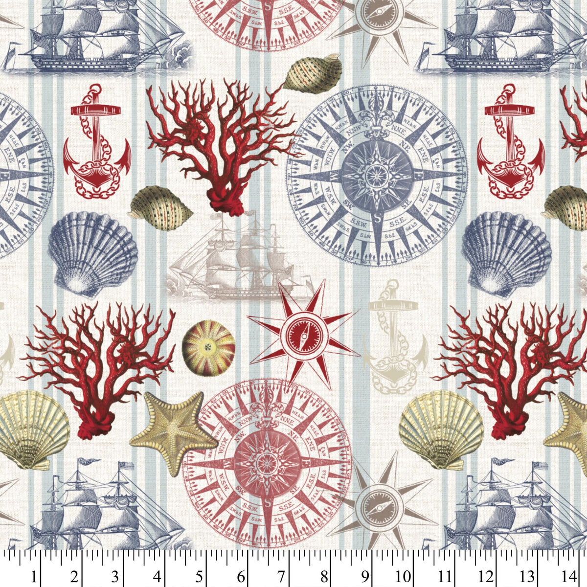 (2 pack) David Textiles Nautical Navigation 44" Cotton Sewing & Craft Fabric 1 yd Pre-cut, Multi-Color