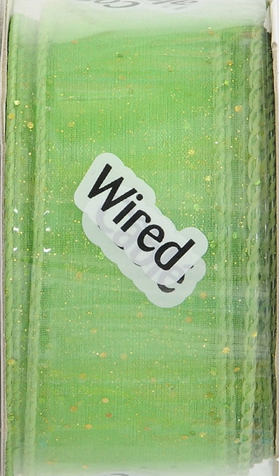 (3 pack) Offray Ribbon, Citrus Green 1 1/2 inch Wired Edge Sheer Polyester Ribbon, 9 feet