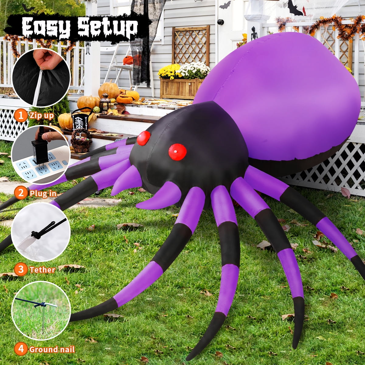 GOOSH Halloween Inflatable 5 FT Halloween Spider Inflatable, Inflatable Halloween Spider Halloween Blow Up Spider with LED Lights, Outdoor Halloween Decorations Clearance for Halloween/Holiday/Party