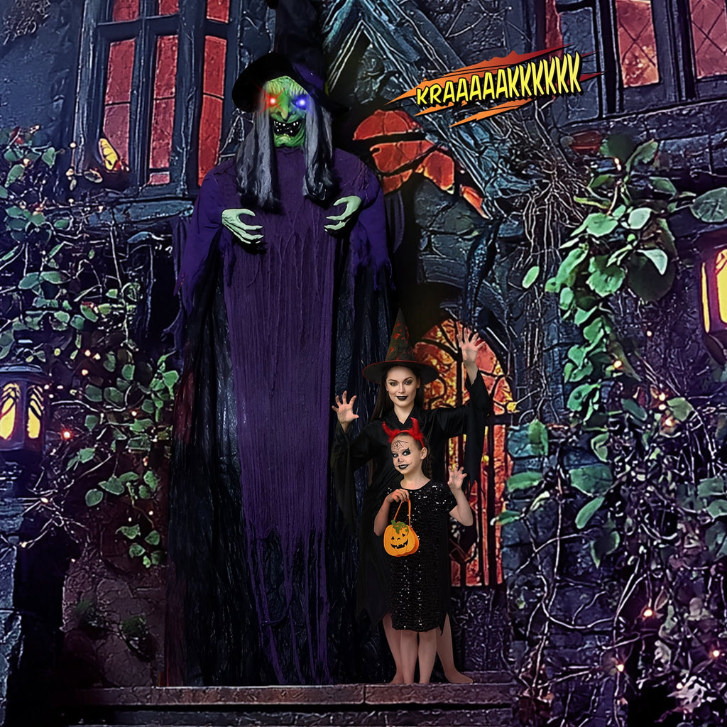 12ft Witch Animated Animatronic Decoration Creepy Halloween Hanging Witch w/ Pre-Recorded Screaming Ktaxon