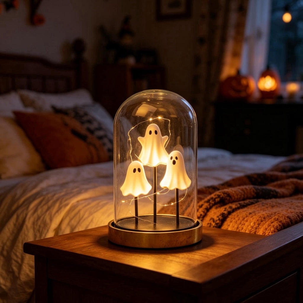 Clearance Halloween Decor-Halloween Decorations Indoor-Light up Ghost in Glass Like-Cute Ghost with Light for Home Kitchen Mantel Tabletop Party Decor and Holiday Decorations Best Halloween Gifts