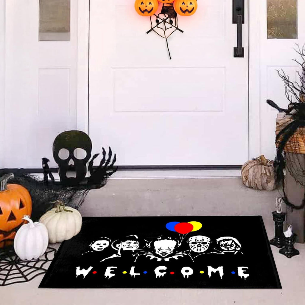 Halloween Door Mat Welcome Mats 17 X 29 Inch Horror Movie Doormat Decorative Entrance Mat Non-Slip Rubber Backed Floor mat, Washable, Seasonal Welcome mat, Indoor/Outdoor entryway Decoration