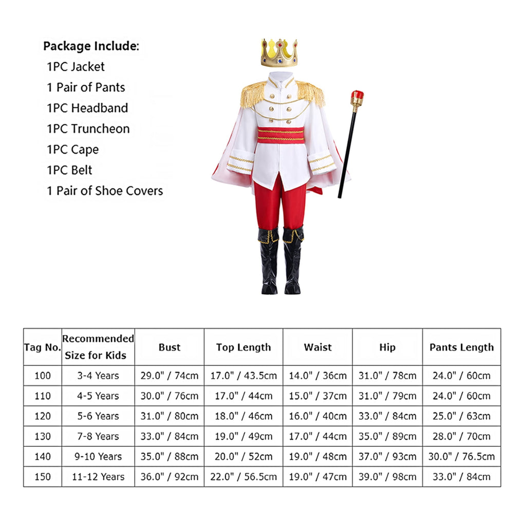 IBTOM CASTLE Boys Prince Charming Costume Halloween Cosplay Dress up Birthday Party Medieval Royal Prince Outfits for Toddler Child 3-4 Years Red 4pcs