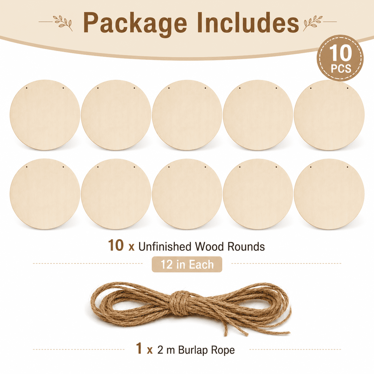 Unfinished Wood Crafts,DIY Wood Rounds for Crafts,Door Hanger Painting DIY Home Decor 12" 10 Pack