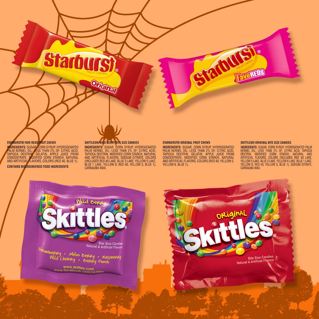Skittles & Starburst Fun Size Chewy Halloween Candy Variety Pack - 105 Ct Bulk Bag