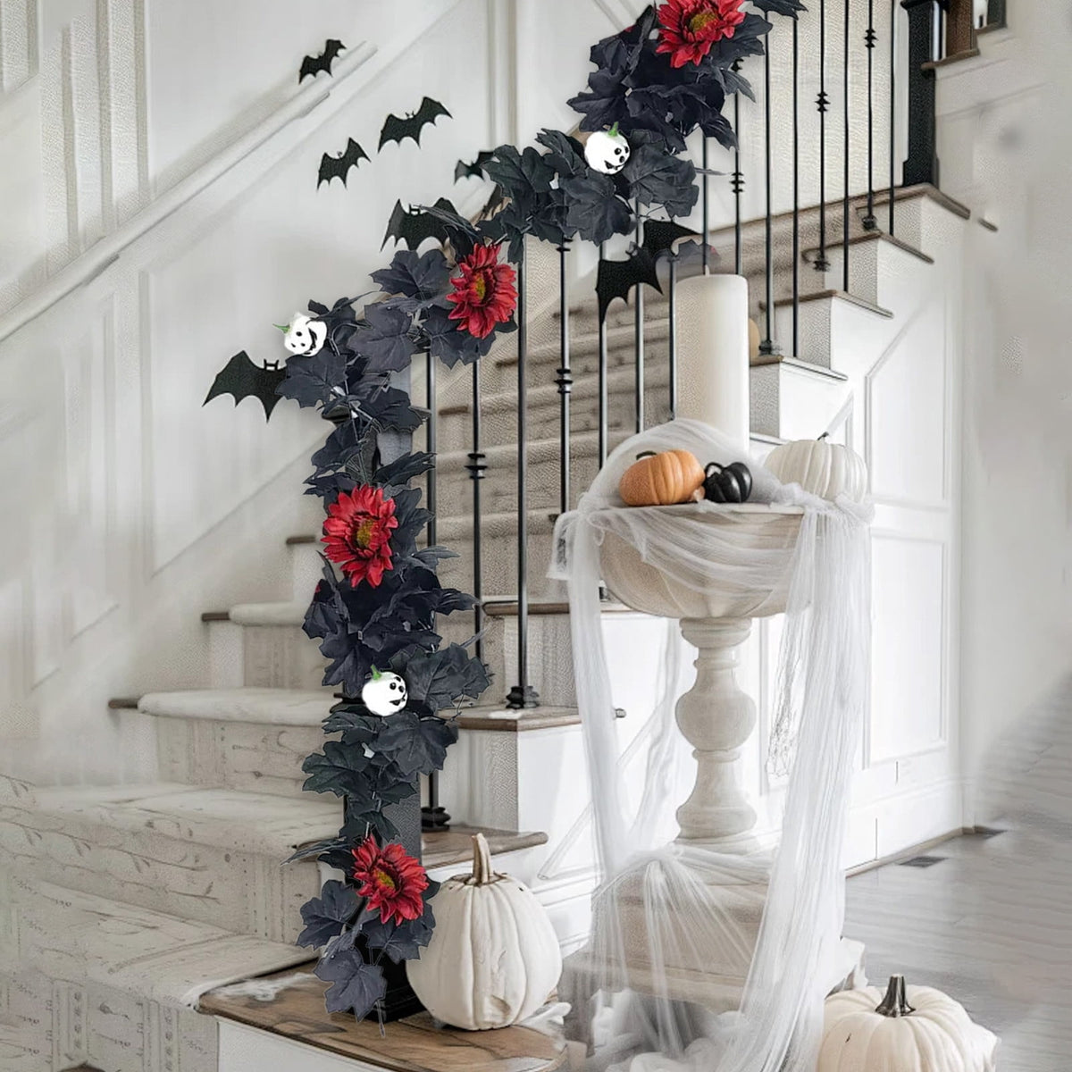 AZXY Halloween Decor, Halloween Indoor Decor, Halloween Tabletop, Artificial Red Silk Rose Stems, Gothic Fake Floral Bouquet, Halloween Decorations for Home Table Party Decor