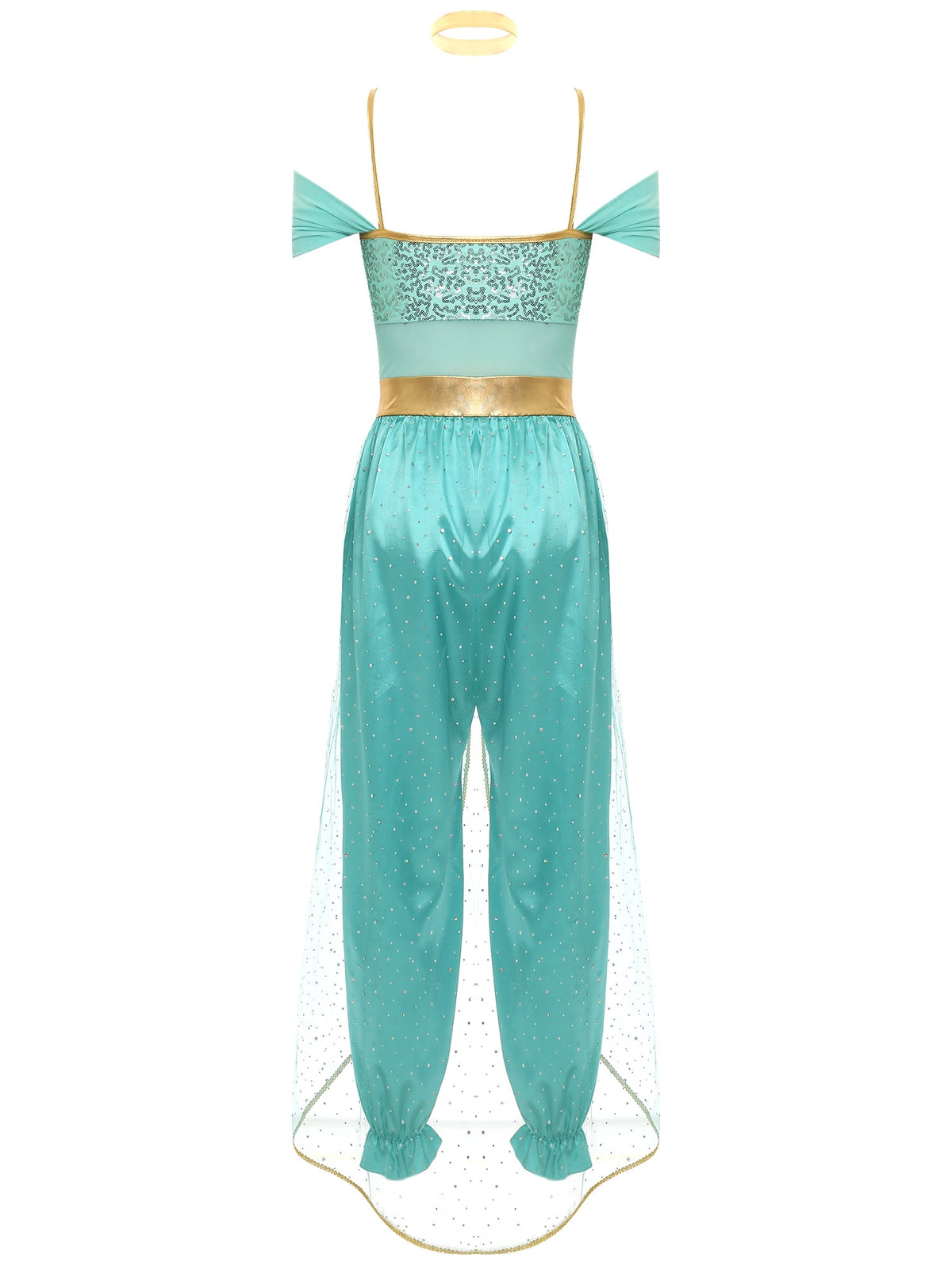 YiZYiF Women's Arabian Princess Dance Costume Halloween Party Fancy Dress Shiny Belly Dance Jumpsuit Turquoise B M