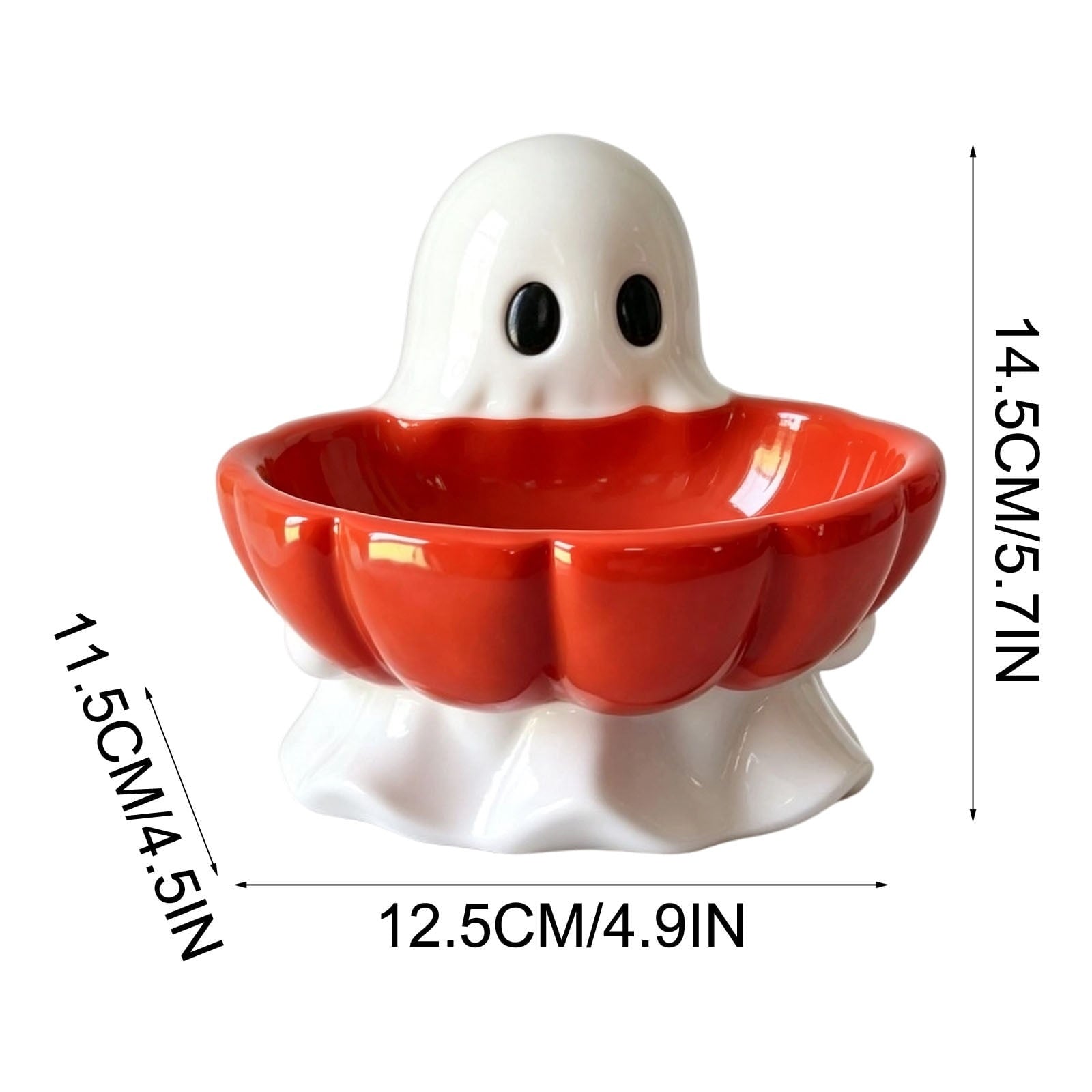 Pink Halloween Decor Ghost Candy Bowl Figurine with Bow and Scalloped Holder for Indoor Tabletop Decor and Party Favor Display