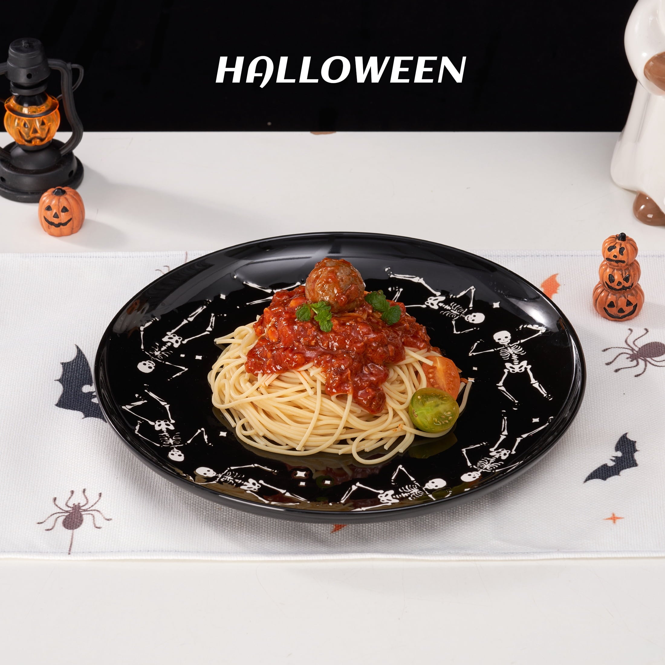 Way To Celebrate Halloween Dancing Skeleton Round Serving Tray, Black, 11.93 in